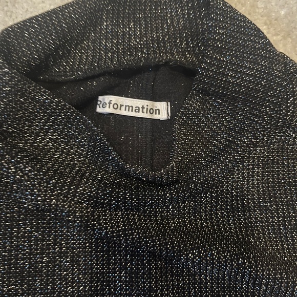 Reformation Griffith Two Piece Metallic Set black Silver XL crop top flare pants - Picture 4 of 13